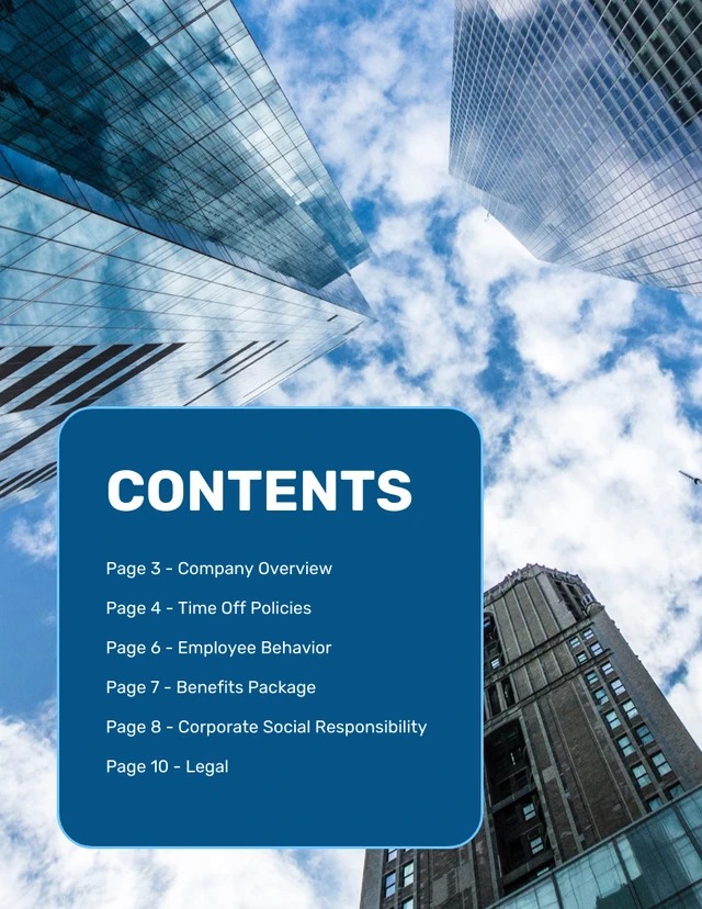 Corporate Employee Handbook Table of Contents Template