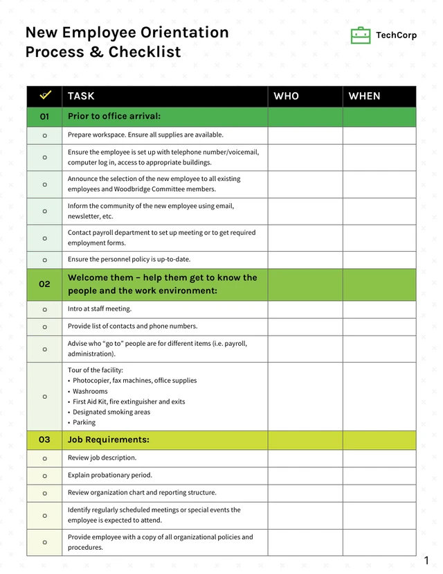 New Employee Orientation Process and Checklist - Page 1