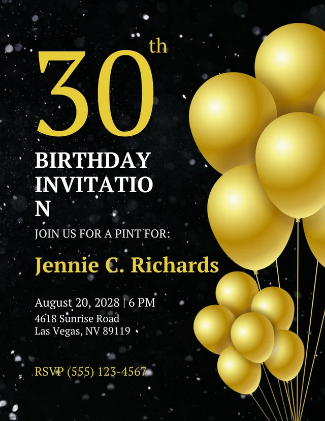 Einfache goldene Einladungsvorlage zum 30. Geburtstag