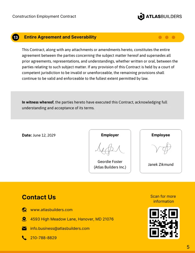 Construction Employment Contract Template - page 5