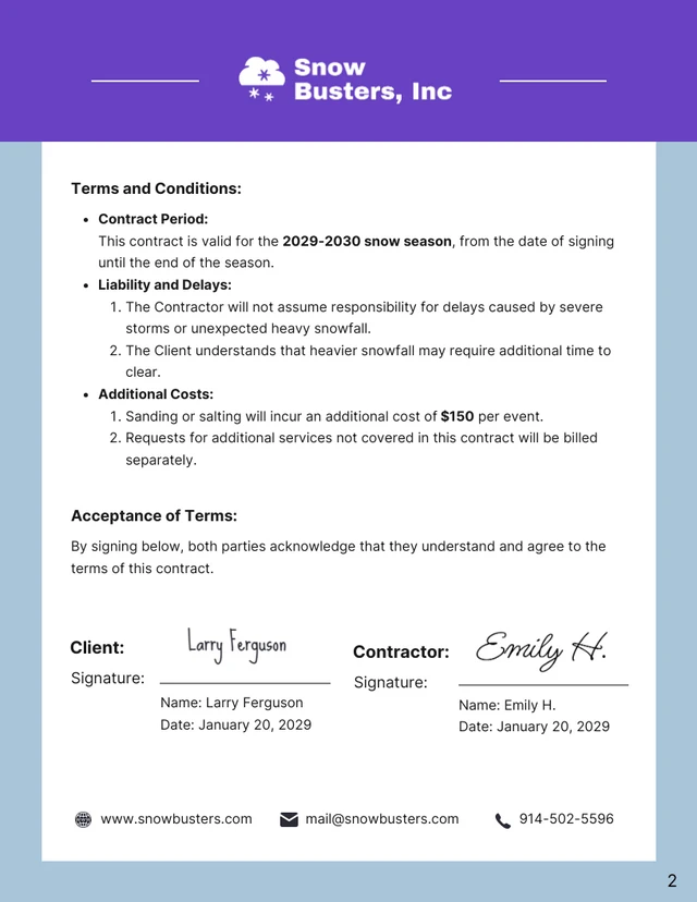 Per Push Snow Removal Contract Template - page 2