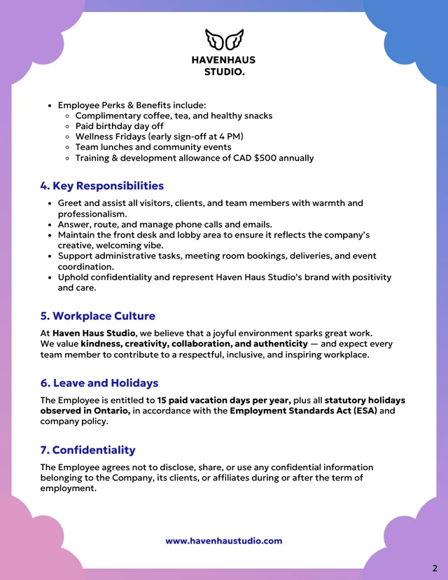 Receptionist Contract Template - Página 2