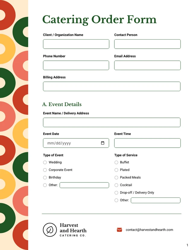 Catering Order Form Template - Seite 1