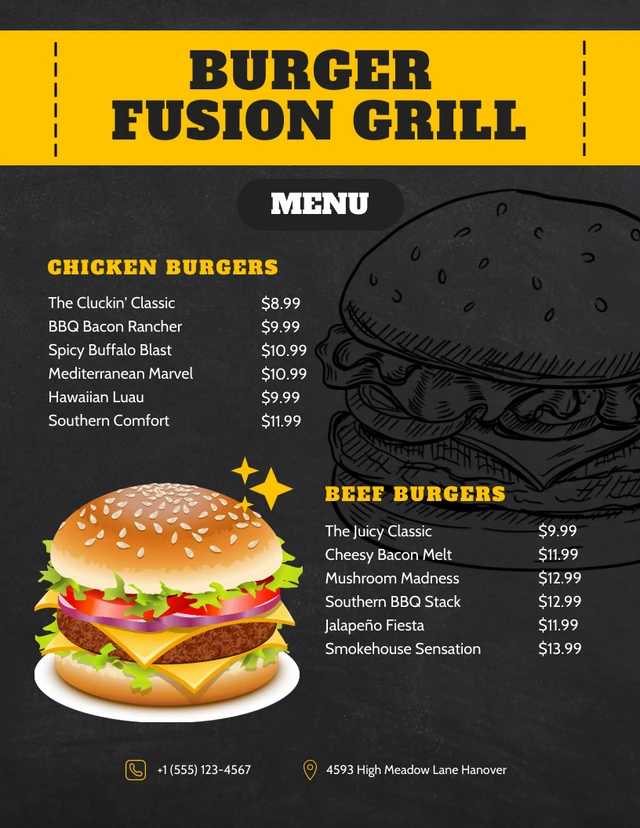 Black And Yellow Modern Texture Burger Menu Template