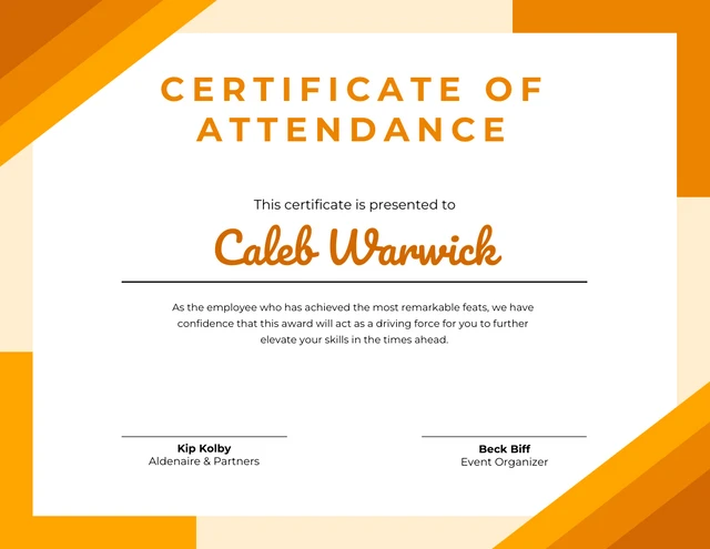 Simple Orange Geometric Attendance Certificate Template