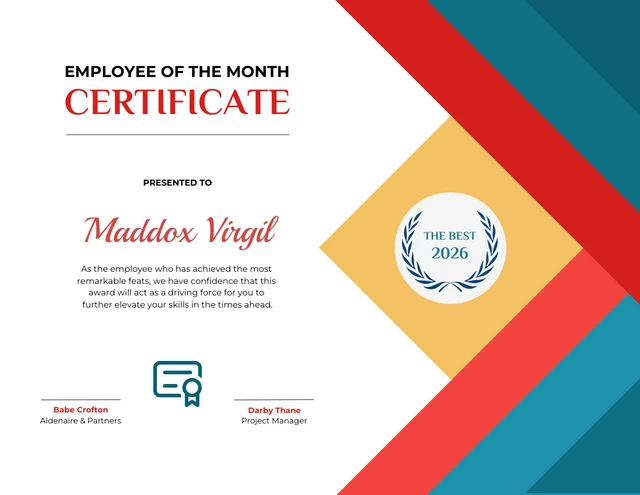 Vibrant Visual Employee-Of-The-Month Certificate Template