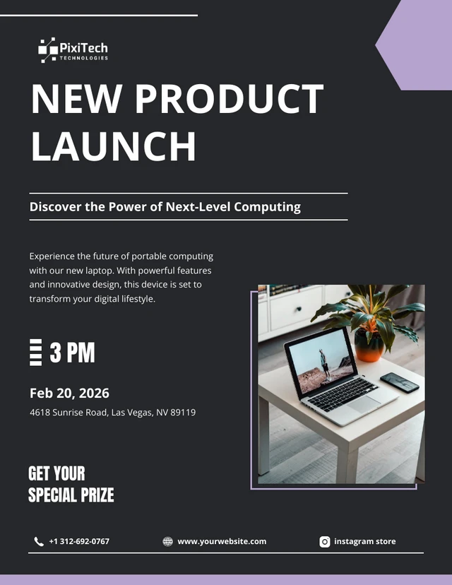 Computer New Product Launch Black And Purple Modern Template