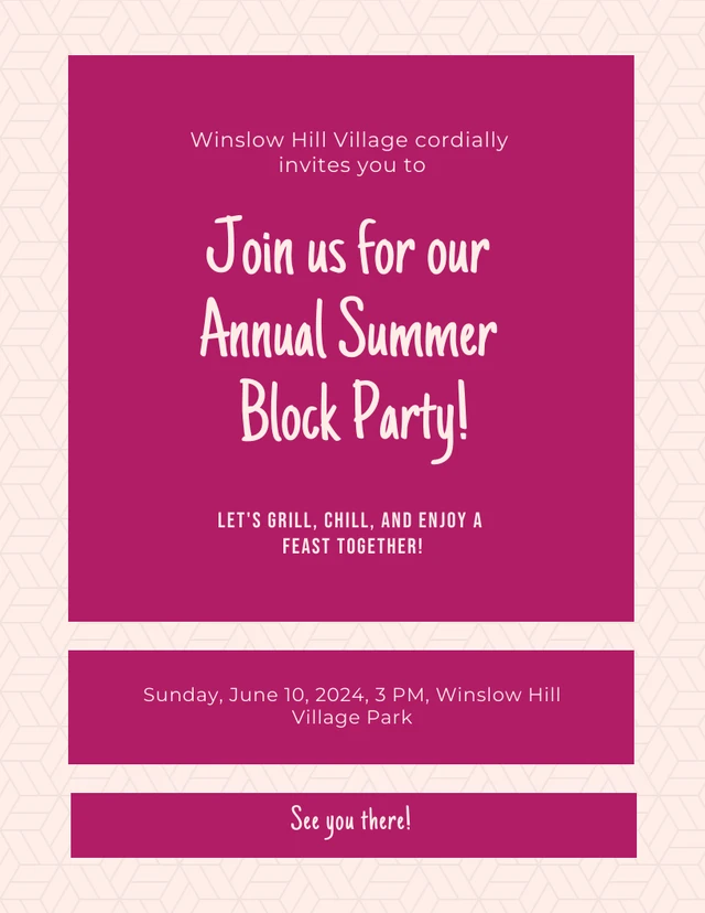 Beige And Pink Modern Texture Pattern Block Party Poster Template