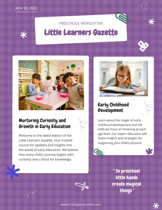 Modèle de Newsletter pour l'école maternelle violette