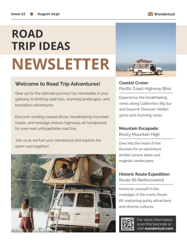 Road Trip Ideas Newsletter Template