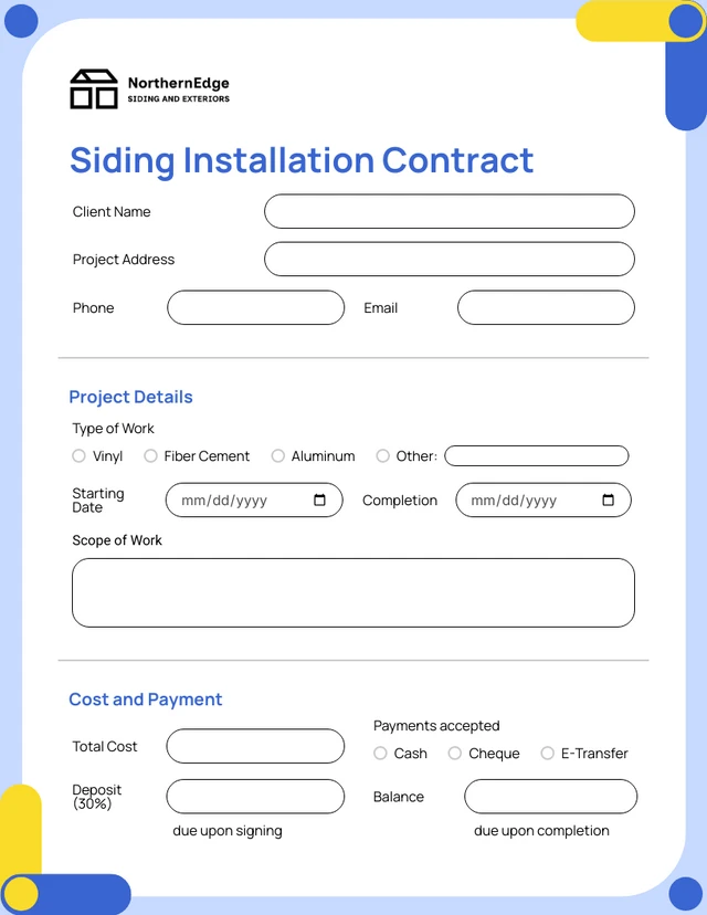 Siding Contract Template - صفحة 1