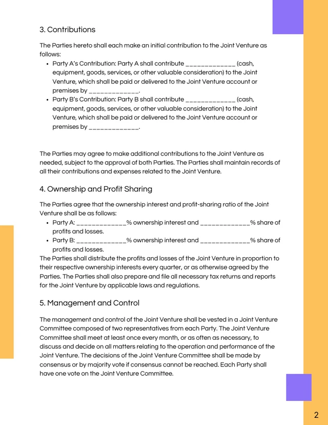 Purple and Orange Clean Project Joint Venture Agreement - Page 2