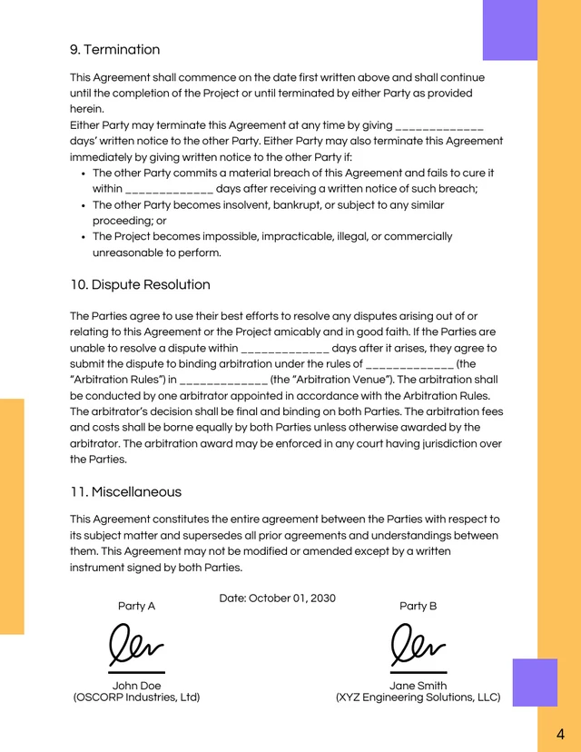 Purple and Orange Clean Project Joint Venture Agreement - Page 4