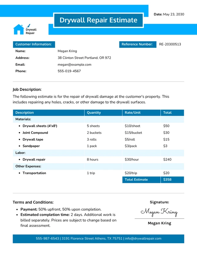 Drywall Repair Estimate Template - Venngage