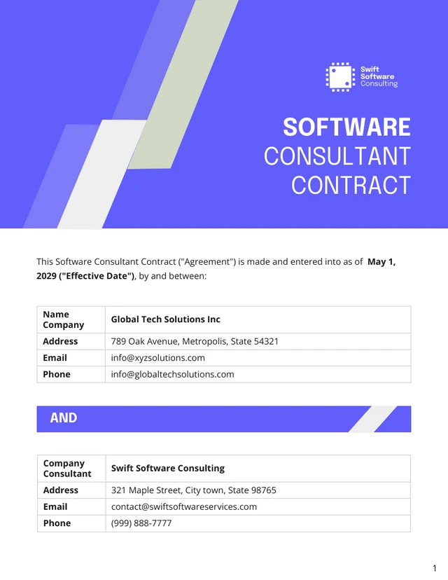 Software Consultant Contract Template - page 1