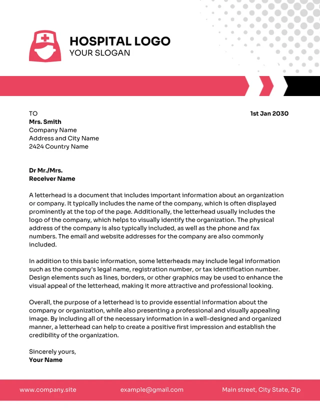 Red And Black Modern Professional Hospital Letterhead Template
