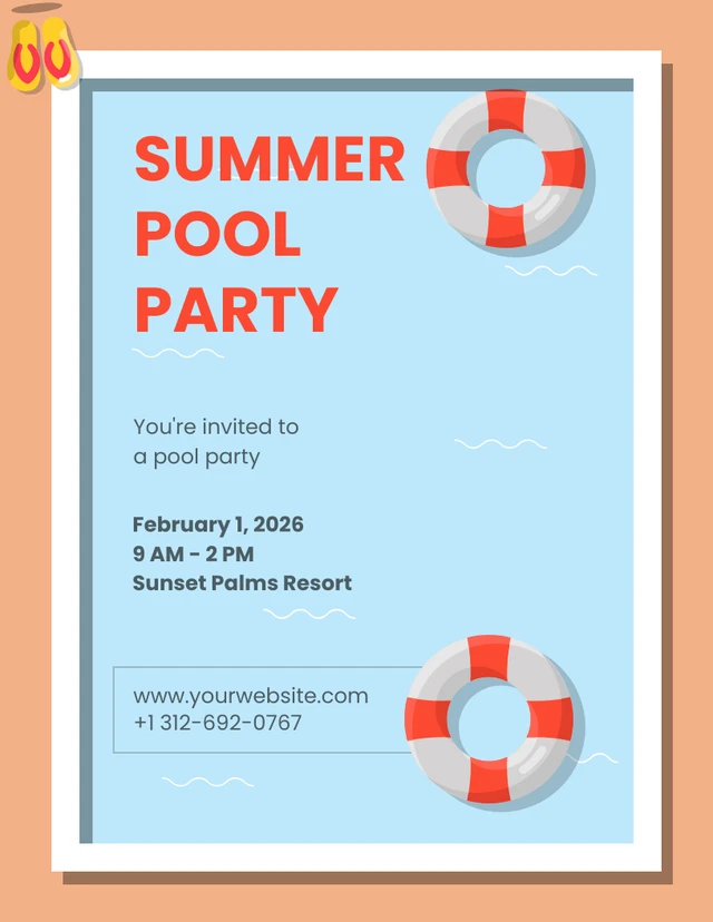 Simple Naranja Azul Piscina Illustrative Pool Poster Invitation Template