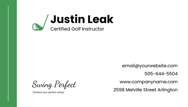 White and Green Golf Business Card - Page 2