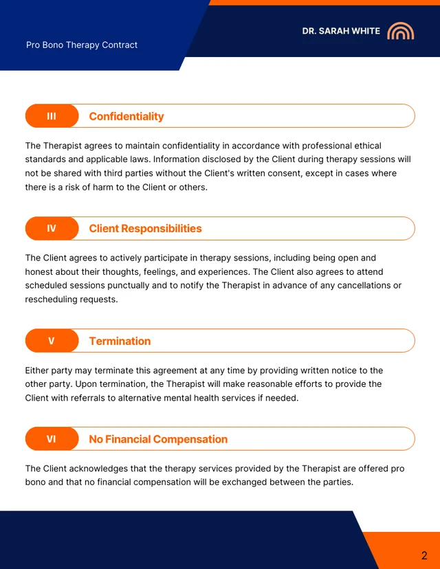 Pro Bono Therapy Contract Template - Page 2