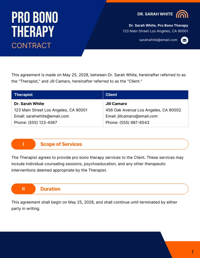 Pro Bono Therapy Contract Template - Pagina 1