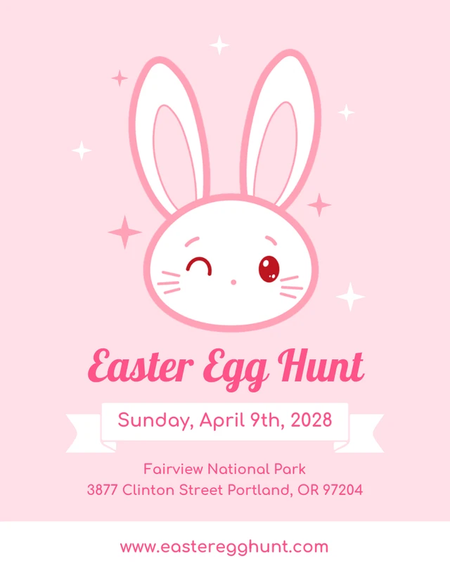 Baby Pink Cute Bunny Illustration Easter Egg Hunt Invitation Template