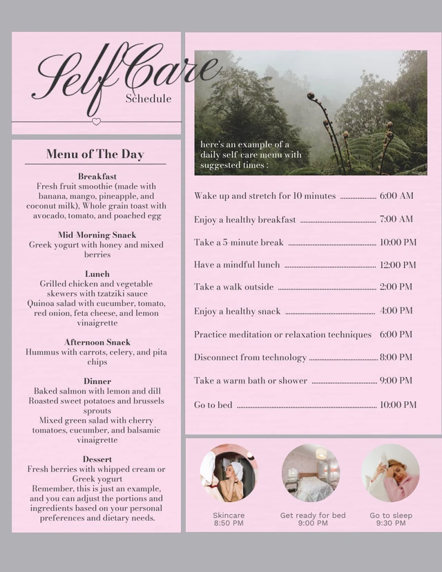 Pink Self Care Daily Schedule Template