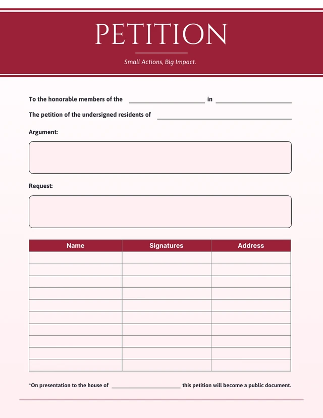 Simple Red Petition Form Template