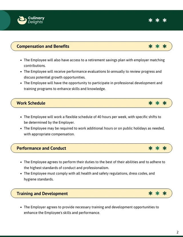 Restaurant Employee Contract Template - page 2