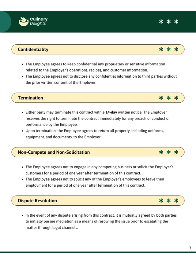 Restaurant Employee Contract Template - page 3