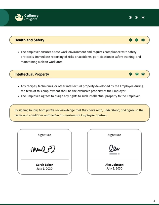 Restaurant Employee Contract Template - Pagina 4