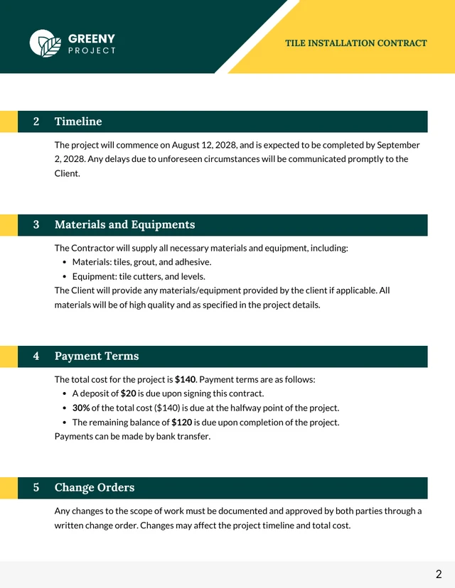 Tile Installation Contract Template - Pagina 2