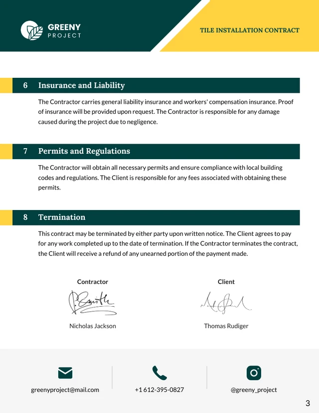 Tile Installation Contract Template - Seite 3