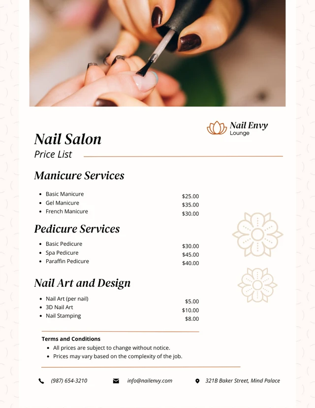 Gray Simple Nail Salon Price Lists Template