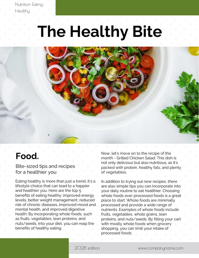 Simple Green And White Healthy Bite Newsletter