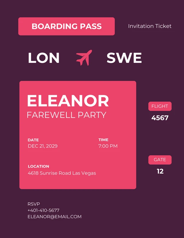 Neon Red Boarding Pass Invitation Letter Template