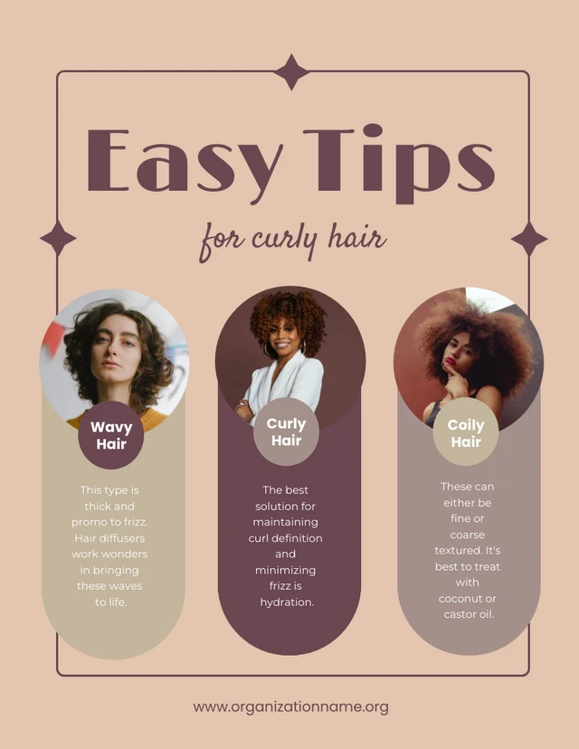 Puce Colour Minimalist Easy Tips Curly Hair Template