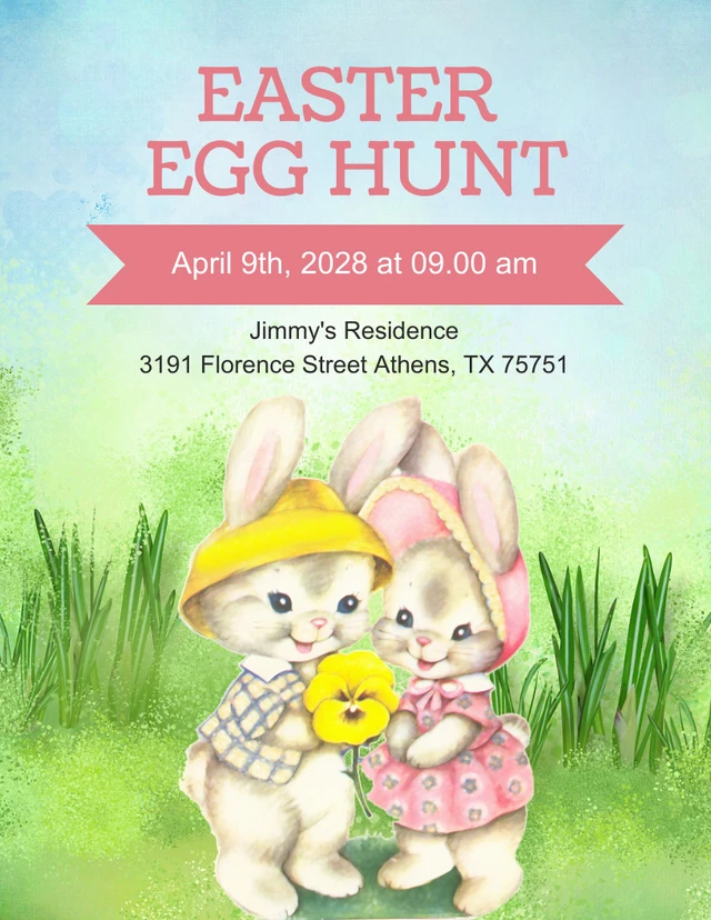 Green And Blue Cute Illustration Easter Egg Hunt Invitation Template