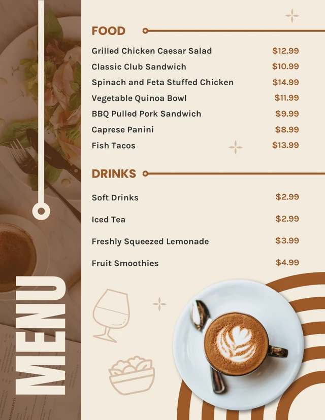 Light Yellow And Brown Simple Lunch Menu Template