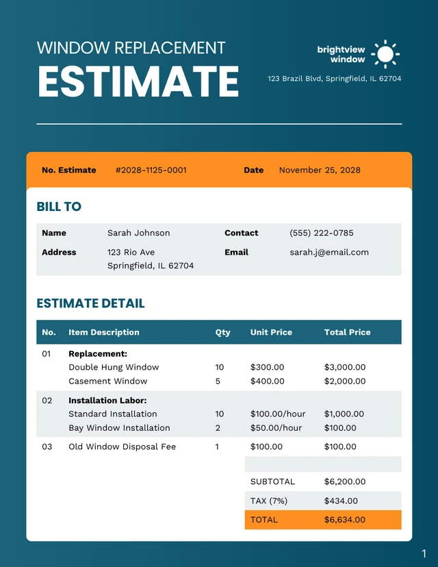 Window Replacement Estimate Template - صفحة 1