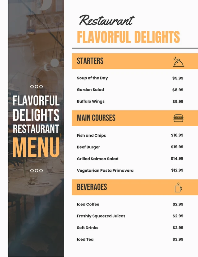 White And Yellow Modern Restaurant Lunch Menu Template