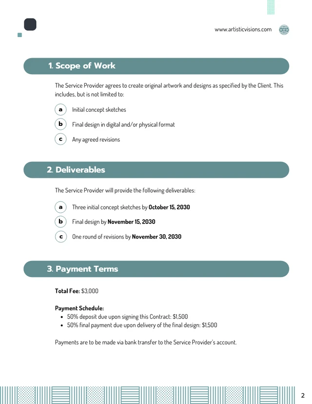 Artist Designer Contract Template - Pagina 2