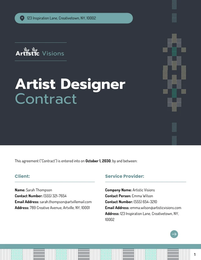 Artist Designer Contract Template - Pagina 1