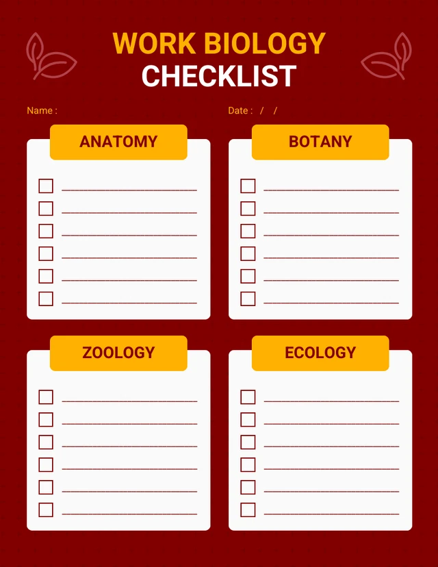 Red And Yellow Modern Work Biology Checklist