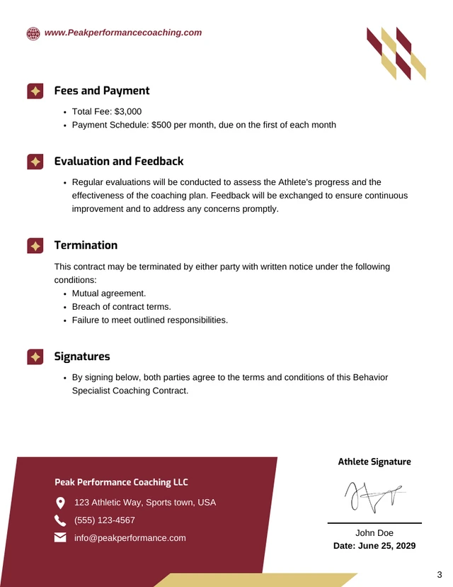 Behavior Specialist Coaching Contract Template - page 3