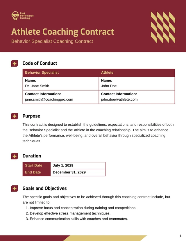 Behavior Specialist Coaching Contract Template - page 1