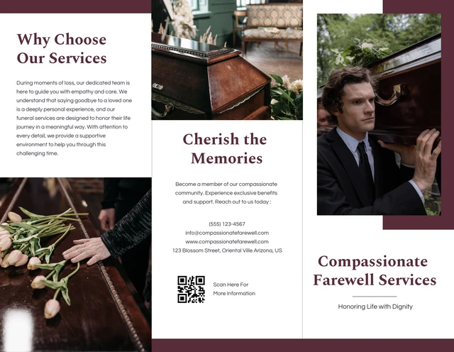 Clean Simple Compassionate Farewell Services Funeral Tri-fold  Brochure - Page 1