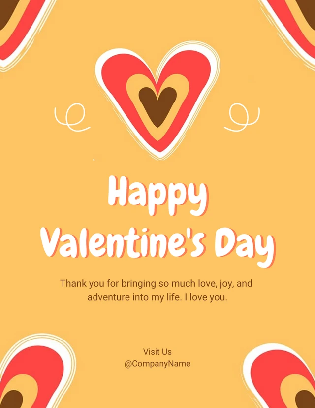 Gelbe verspielte Illustration Happy Valentines Day Poster Vorlage