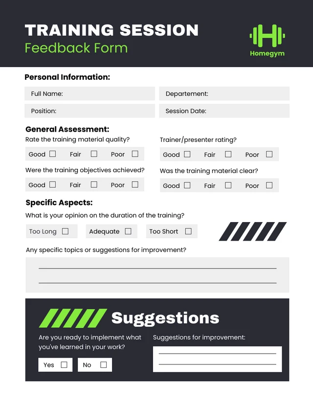Training Session Feedback Form Template