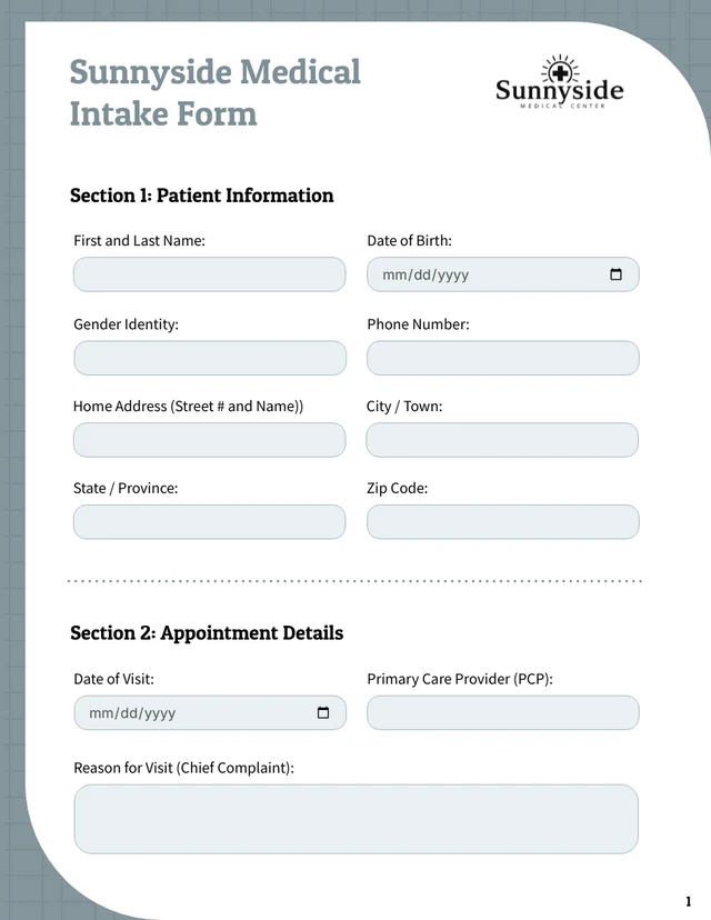 Medical Intake Form Template - Seite 1