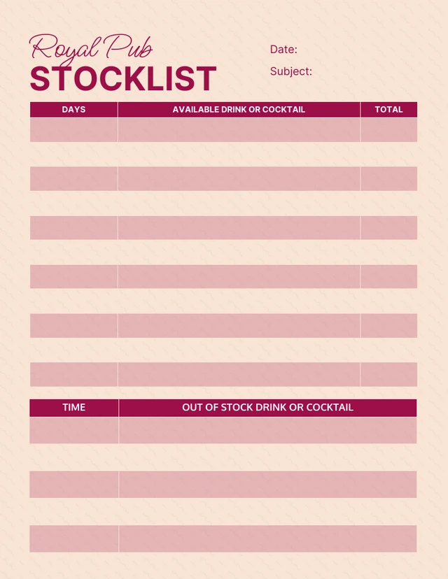 Cream Simple Stocklist  Template